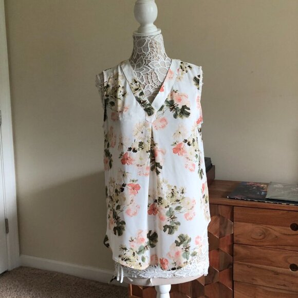 Floral Sleeveless Blouse Tank Top Spring Work - Picture 2 of 7